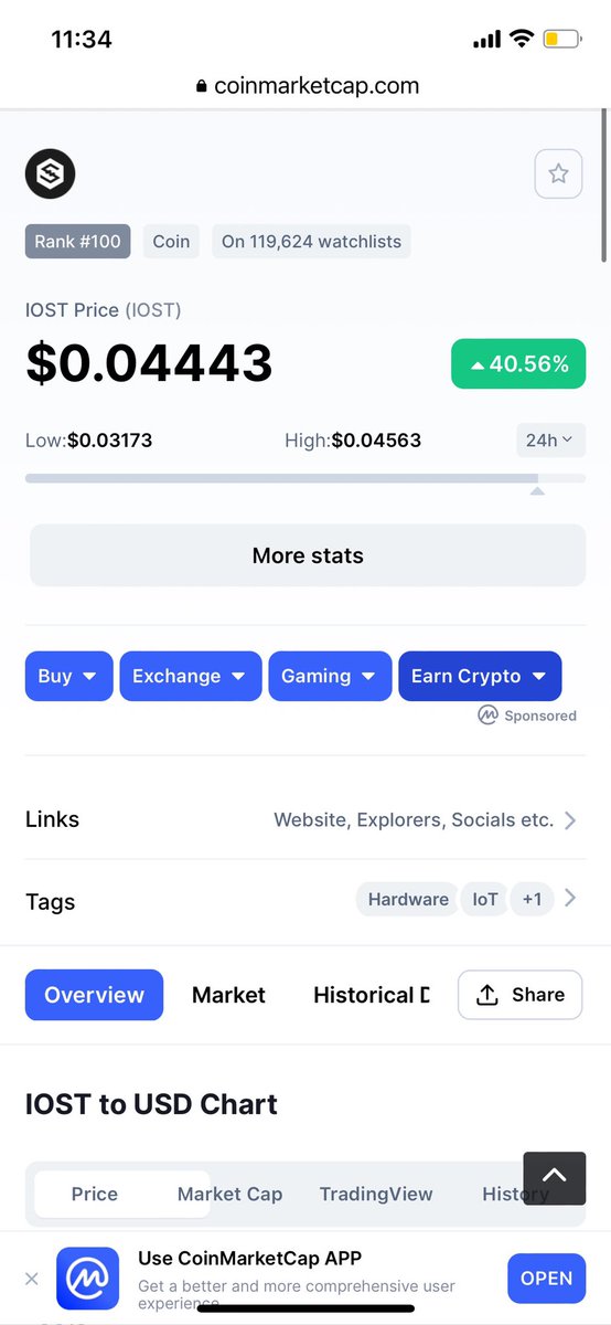 IOST_Official's tweet photo. Back to top 100 on CMC 🔥

#iost $iost @jimmyzhong_iost @IOSToken_jp @IOST_CN @IOST_KR https://t.co/VOIZILrfFU