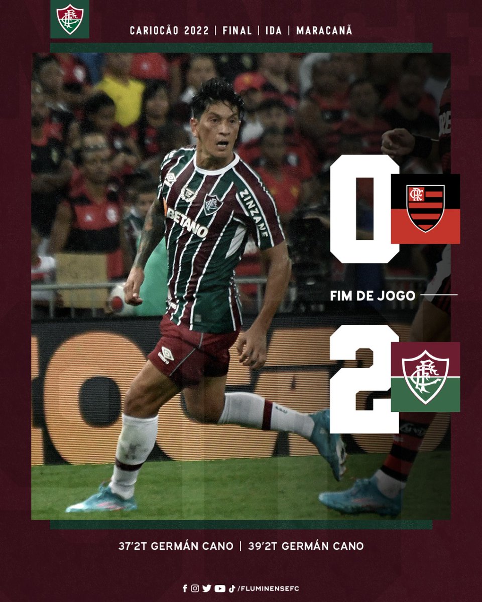 FluminenseFC's tweet photo. VEEEEEEEEEENCE O FLUMINENSE! COM DOIS GOLS DE GERMAN CANO, O #TIMEDEGUERREIROS VENCE O FLAMENGO POR 2 A 0 E SAI NA FRENTE NO PRIMEIRO JOGO DA FINAL DO CARIOCÃO! VAAAAAMOS! FAZ O L, TRICOLOR! 🇭🇺 https://t.co/xEPwsVAUq5