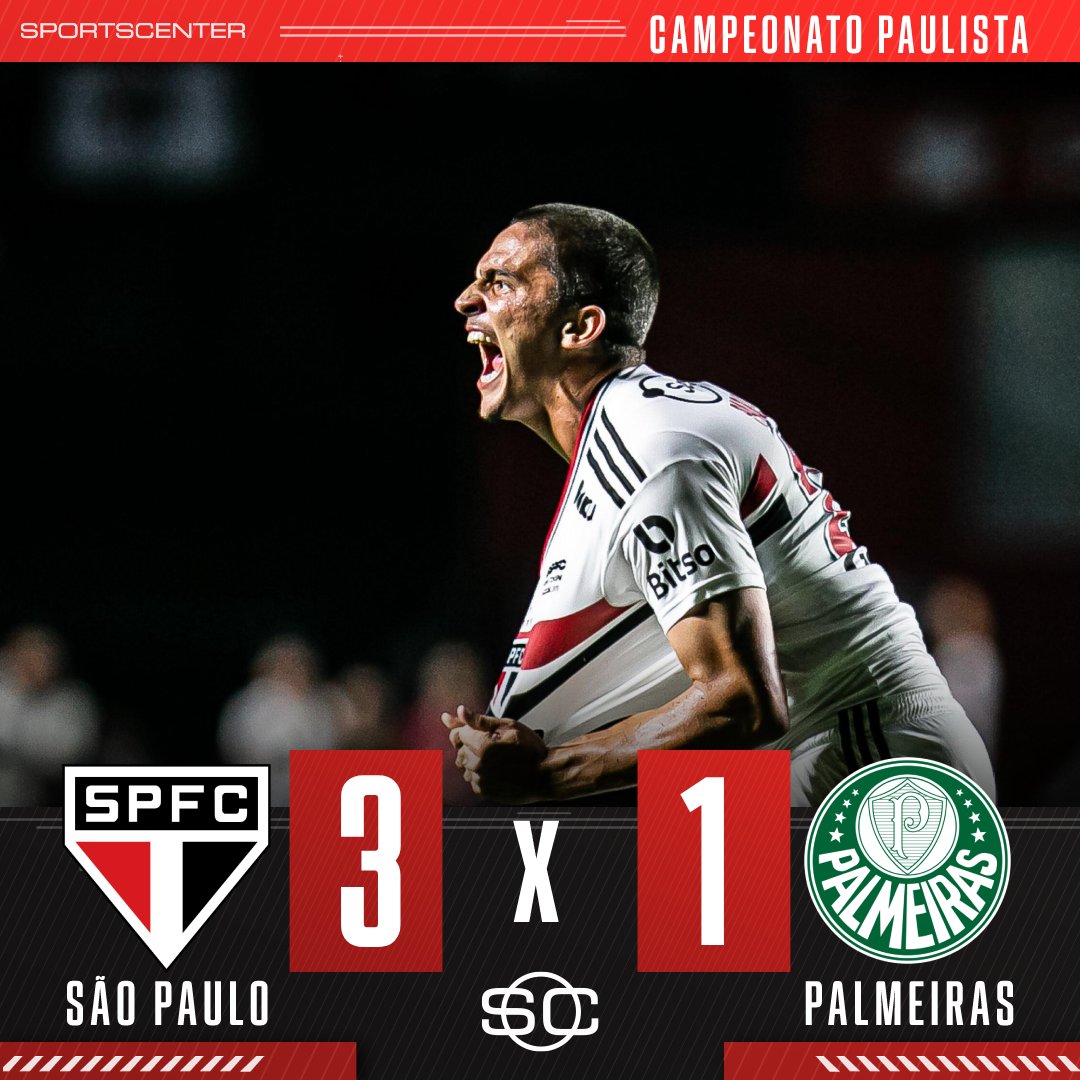 No primeiro jogo da final, São Paulo vence o Palmeiras por 3 a 1