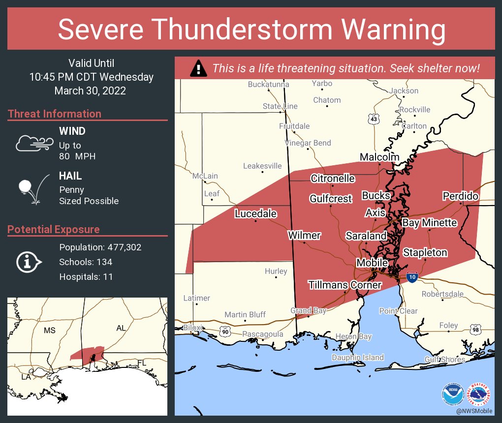 NWS Mobile on Twitter "Severe Thunderstorm Warning including Mobile AL