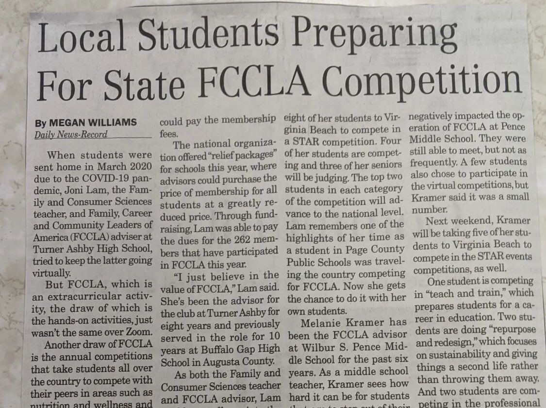 virginiafccla's tweet photo. We are so excited to see the Turner Ashby High School #FCCLA chapter in the news ahead of our 2022 #VAFCCLA State Leadership and Recognition Conference in Virginia Beach. Thank you for your positive public relations efforts, @TAHSFCCLA! We look forward to seeing you at #SLRC22. https://t.co/QHxHHD5jig