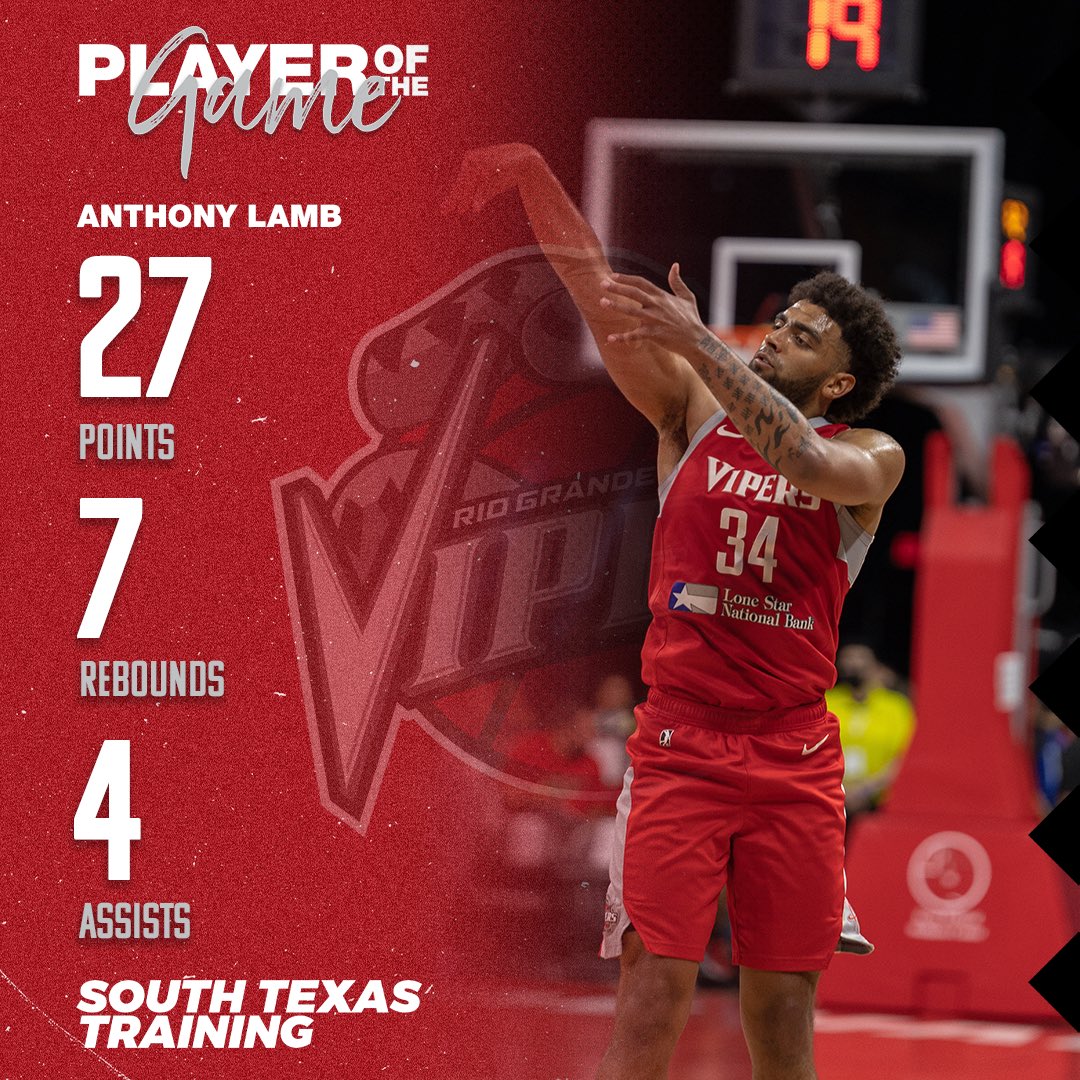 RGVVipers's tweet photo. Anthony Lamb is our Player of The Game! Posting 27 points, 7 rebounds, and 4 assists 🔥
Don’t miss the action this Saturday when we take on the Clippers!
#4TheValley #RoadToFour https://t.co/lqPfDjBLTw