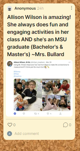 <a href="/milam_mswilson/">Allison Albertson, M.Ed.</a> I used your awesomeness as one example on a part of my lesson today for my methods students!  The task was to find an inspiring math-related post on Twitter so they could "see" all the great ideas on this platform.  They posted their choice to <a href="/padlet/">Padlet</a>!