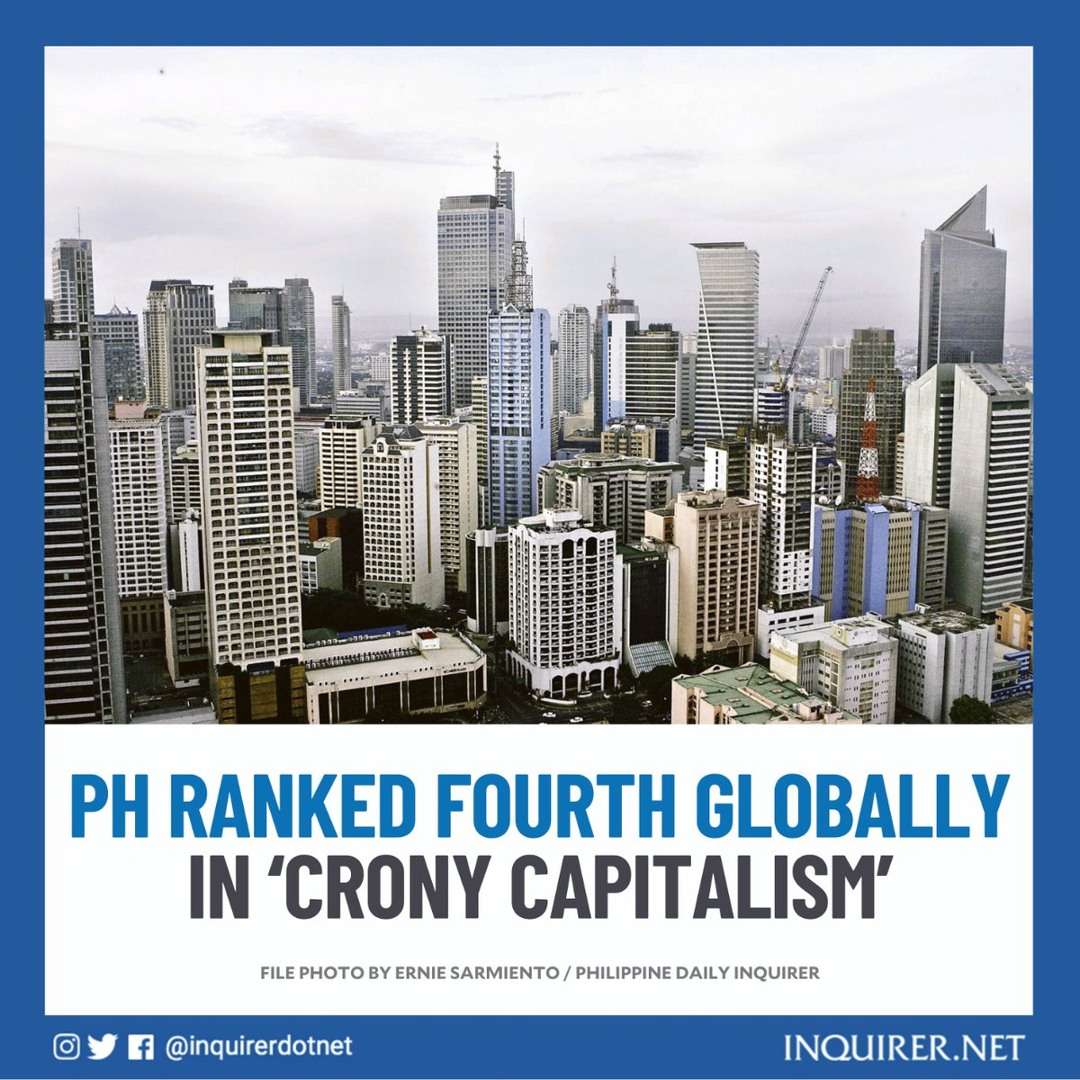 inquirerdotnet's tweet photo. With President Rodrigo Duterte as its chief executive, the Philippines remained among the countries where crony capitalism — where a few favored businessmen close to the government enjoy more economic advantages than others — has been flourishing.

READ: https://t.co/kWbWUkfdoe https://t.co/9QvlkFLTnj
