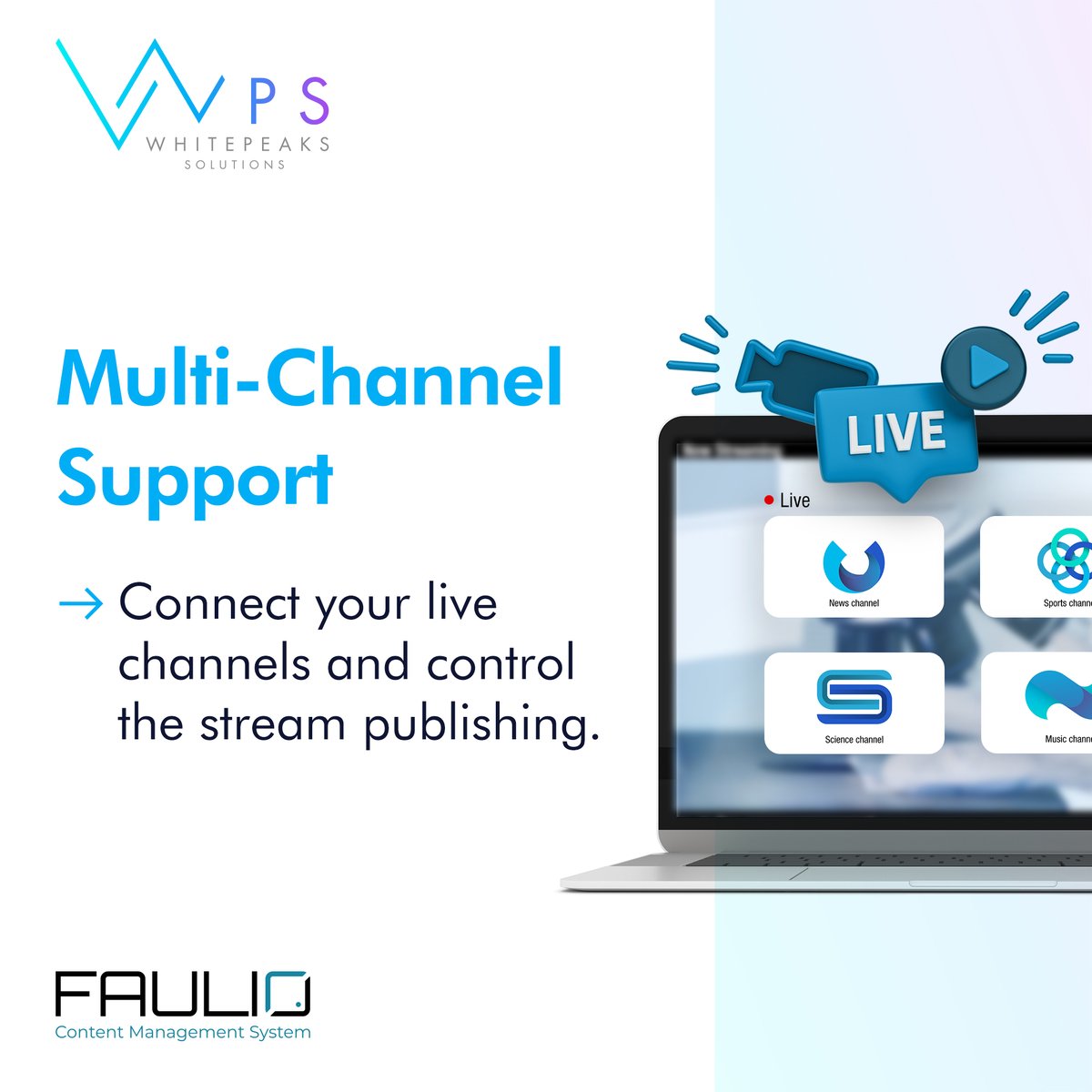 Connect your live channels and control the stream publishing.
#faulio #CMS #MultiChannelSupport #LiveStreaming