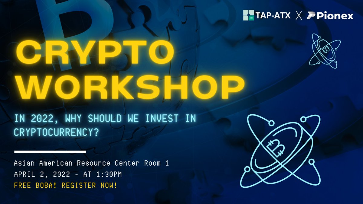 pionex's tweet photo. ‼️We are holding a Beginners’ Crypto Workshop with @TAP_ATX !

Come drink boba🧋 and learn about trading &amp; crypto📈 at Asian American Resource Center Room 1 on April 02 @1:30pm. We have 25 spots, so register soon!😍😍

Register here: https://t.co/je31LQVn6t https://t.co/sOgfQMogRp