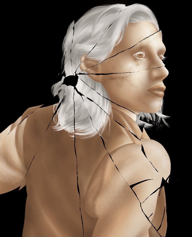 SunflowerViolet's tweet photo. Second installment in my @FlimsyRituals character portraits series. This time it’s Ash as played by @Purple_Steve!

Ash is a teenager with skin like veined marble and an ability to travel through the strange otherworldly Cut connecting far-off places.

Unfractured version below. https://t.co/KFqpu60VDP