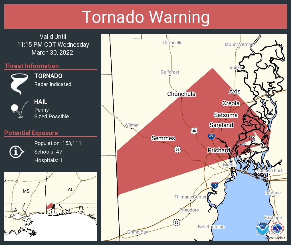 NWS Mobile on Twitter "Tornado Warning including Prichard AL, Saraland