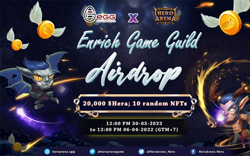 EnrichGameGuild's tweet photo. 📢 “#Private #Airdrop” of @HeroArena_Hera for #EnrichGameGuild community has started.
Airdrop Rewards:
💫 20.000 #HERA
💫 10 Random #NFTs
Total reward is worth around 1000$ #BUSD.
👉 Join now :https://t.co/Z5zYLUkcsx
#EGG #HeroArena #BUSD #Airdrop
⏲️ 30/3 - 6/4 https://t.co/nGJKkD6lGw