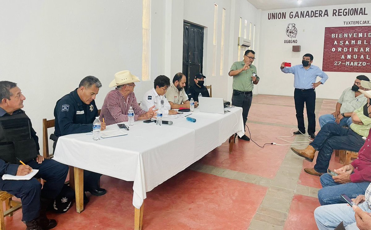 josemcalderonc's tweet photo. En coordinación con la secretaría de seguridad pública Dalia Baños Noyola y Don Gabriel Cue nos reunimos con 22 ganaderas locales del la Unión Ganadera Regional General Del Norte De Oaxaca. Juntos construimos estrategia a favor de los ganaderos 👍🏼🤠🐴 @gabriel_cue_navarro https://t.co/WSqQtHKFz3