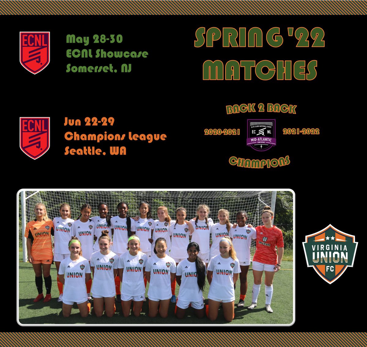 💥🗓 UPDATE💥@VaUnionFC <a href="/UnionECNL/">Union ECNL Girls Recruiting</a> 🟠⚫️🟢