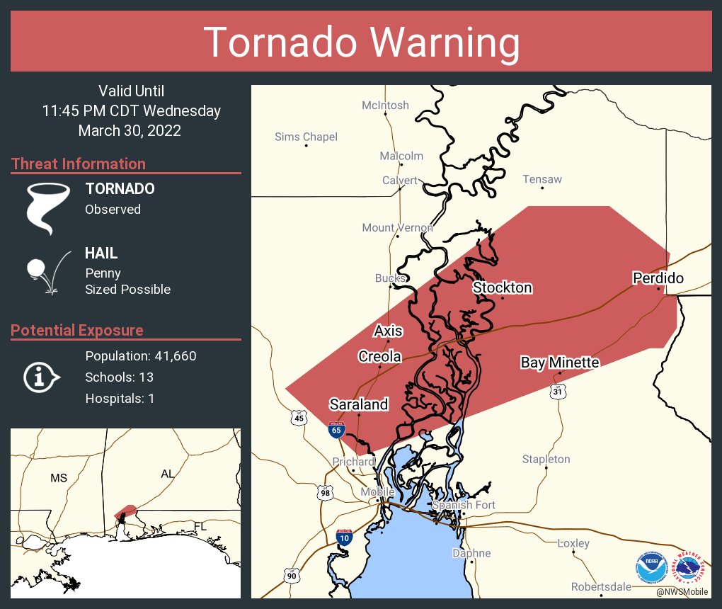 NWS Tornado on Twitter "Tornado Warning including Saraland AL, Bay