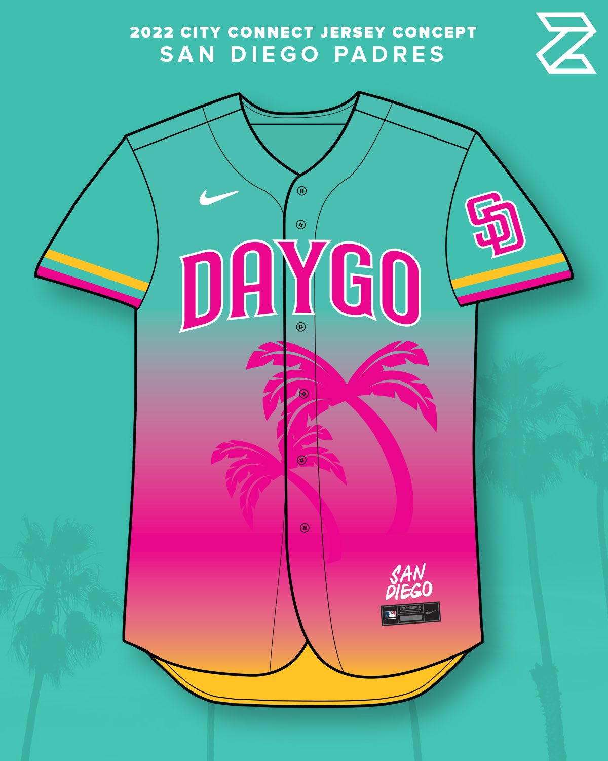 Zizzo Printing on X: 🌴 @padres City Connect Jersey Concept (Based off  leaked color scheme) #padres #FriarFaithful #mlb #mlbnike #CityConnect  #nikecityconnect #ninodesignbrand  / X