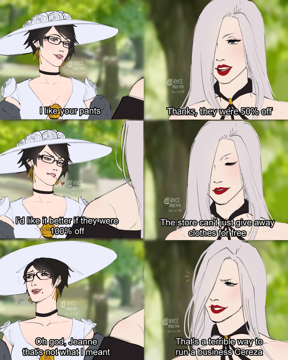riicemochii's tweet photo. ok double post time hhfdghfgd- idk i thought this was just really funny- theyre dorks 💃💃

#Bayonetta #Bayojeanne https://t.co/zJDxgGVkwn