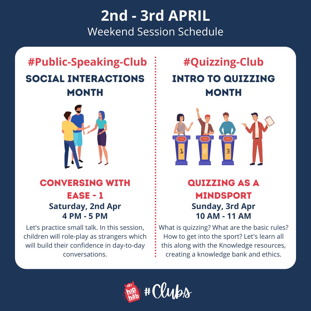 Hip_Hab's tweet photo. Weekend Schedule for Children (1/2)

2nd Apr, Saturday
#cooking Club - Fruit Salads.
#writing Club - Learn how to write the Protagonist #publicspeaking Club - Social Interactions with Role-Plays.

#elearningplatform #passion #children #astronomy #writer #edtechstartup #cooking https://t.co/wikRo1yu0b