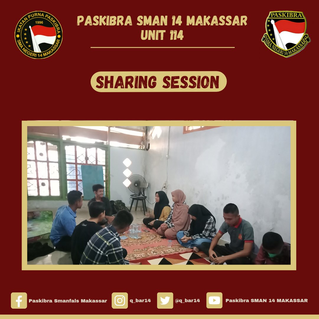 Q_bar114's tweet photo. [ Late Post ]

Telah terlaksana kegiatan Sharing Session PASKIBRA SMAN 14 Makassar periode 2022 pada hari Selasa, 29 Maret 2022.

[Kegiatan ini berlangsung berdasarkan protokol kesehatan yang berlaku]

#qbar114
#ipps_qbar114
#paskibrasmanfals https://t.co/UXn1mvoLJG