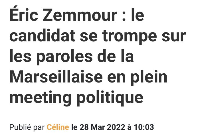MARCLANDES40's tweet photo. Notre mou du genou national @ZemmourEric non seulement a les portugaises ensablées.. non seulement à des problèmes avec ses lunettes.. voilà maintenant qu’il a des trous de mémoire  et oublie les paroles de la Marseillaises !! Ça devient quand même inquiétant !! https://t.co/T14ujWpk8i
