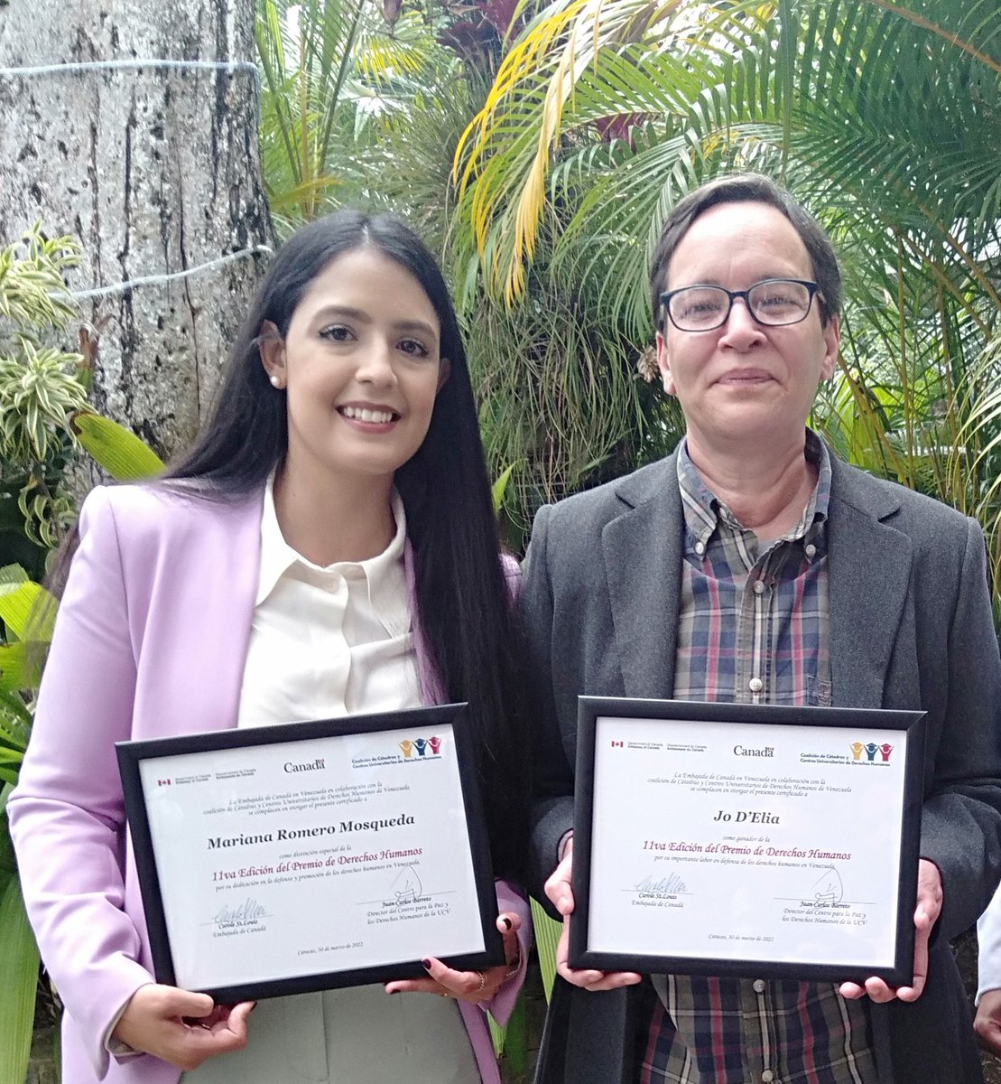 promotoresodsvz's tweet photo. La coordinación Nacional de la Red Internacional de Promotores ODS capítulo Venezuela felicita a @MariannaRomeroM y @JoDElia6 por el merecido reconocimiento que reciben de @EmbCanVenezuela por su trayectoria en defensa de los derechos humanos #hablemosdeddhh @CDHUCV https://t.co/EBYIluLCM8