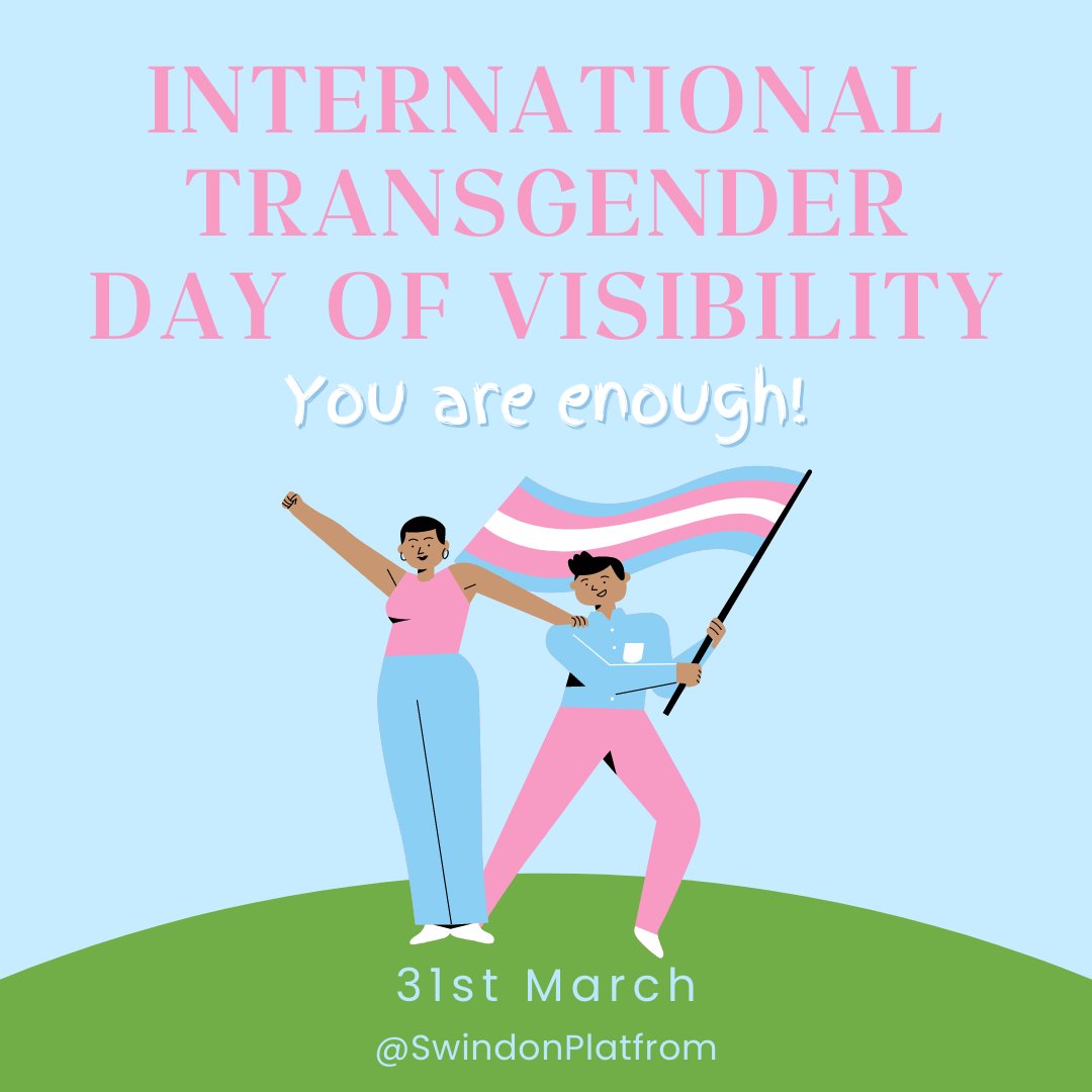 SwindonPlatform's tweet photo. Happy International Transgender Day of Visibility! π³οΈββ§οΈ As either allies or members of the community, we must show our solidarity and support to our trans and non-binary family, friends, colleagues, and fellow humans. β€οΈπ§‘ππππ
#YouAreEnough #ThePlatformProject #Swindon https://t.co/vWDrqvtHhP