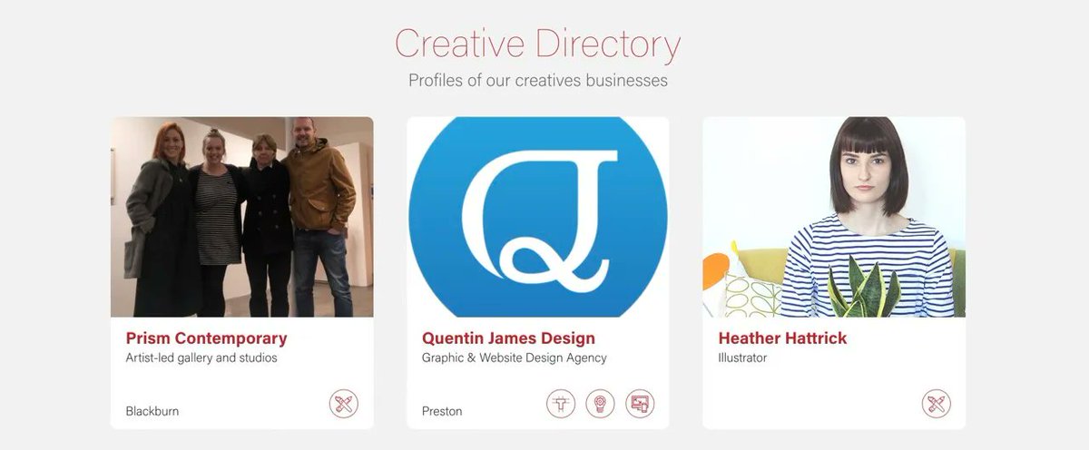 JOIN THE DIRECTORY:

If you're Lancs-based and offer creative services (or are looking for them), join others like @PrismContemp <a href="/QuentinJames/">Quentin James</a> &amp; <a href="/heatherhattrick/">Heather Hattrick</a> on our Directory.

Find the right people for the job or add your listing here: directory.creativelancashire.org
