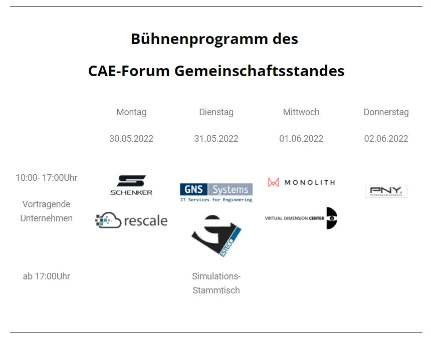Die Agenda des Gemeinschaftsstandes CAE-Forum entsteht!
Jetzt Anmelden und einen Vortrag auf der weltgrößten Industriemesse halten.
#Simulation #VR #AR #3DDruck #AI #HPC #GPU #Kreislaufwirtschaft #Digitalisierung

Weitere Infos:
buff.ly/3iOc1HF