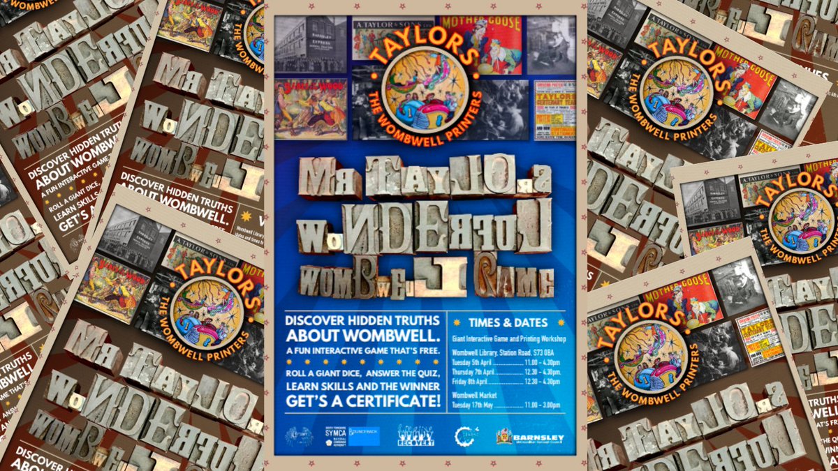 BarnsleyLibs's tweet photo. Roll up, roll up! 
Discover hidden truths about Wombwell with our giant visiting circus game! 
Fun and free for all the family! 
There's a super printing workshop to try out afterwards too!
No booking required, just come along! 
>>For dates and times visit https://t.co/7tistonJ1b https://t.co/Roe83w4t2q