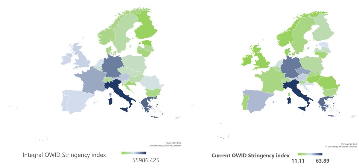<a href="/fcecconi64/">Francesco Cecconi</a> <a href="/sbruffino/">Doc Maldestro PhD Ⓜ️ Osservatorio Jimbo</a> <a href="/SaraGandini3/">Sara Gandini</a> Ancora peggio facciamo rispetto a UE+UK+EFTA+Norvegia. A sinistra la mappa dell'integrale dell'indice stringency OWID (la "somma" delle restrizioni dal 2020 ad oggi), a destra del valore attuale dell'indice. Italia vessata da 2 anni e ora, senza necessità, senza basi scientifiche