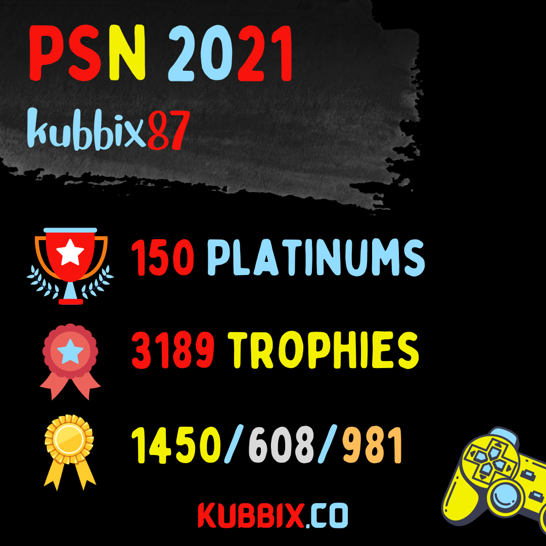 kubbix's tweet photo. PSN 2021 🎮🚀💎

150 Platinums🎖

3189 Trophies 🏆

1450 Gold 🏅

608 Silver 🏅

981 Bronze 🏅

#Kubbix #Playstation #PSN https://t.co/Qu8zk6CVob