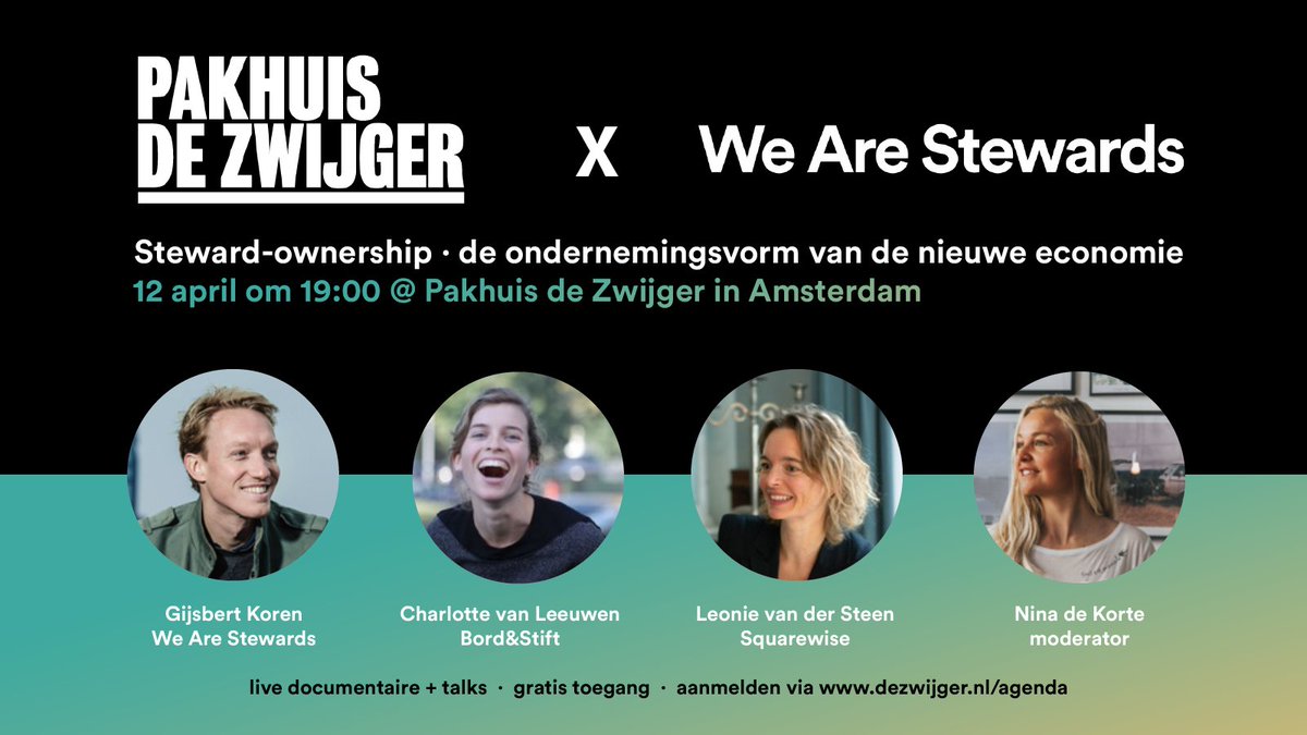 #event Gesprek met pioniers uit de steward-ownership beweging en Nederlandse première van de ARTE docu 'Mehr Sinn statt Gier | Kapitalismus neu gedacht' dezwijger.nl/programma/onde… <a href="/De_Zwijger/">Pakhuis de Zwijger</a>