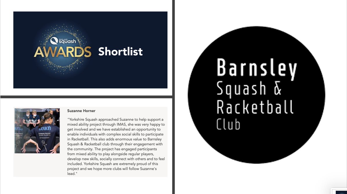 YorkshireSquash's tweet photo. Really pleased to see @barnsley_squash shortlisted for an #esawards by @englandsr ๐ https://t.co/51oAjhTOr7