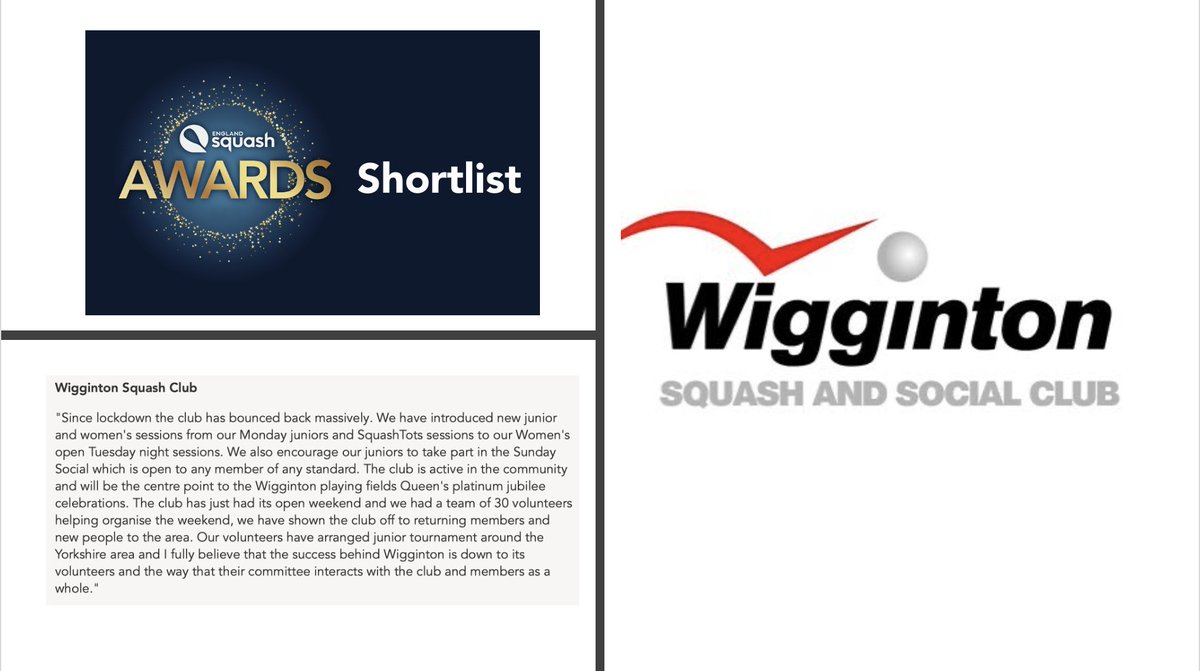 YorkshireSquash's tweet photo. Great squash players come from great clubs, delighted to see @wiggysquashyork shortlisted for an #esawards @englandsr ๐ https://t.co/pk2PIGazz0