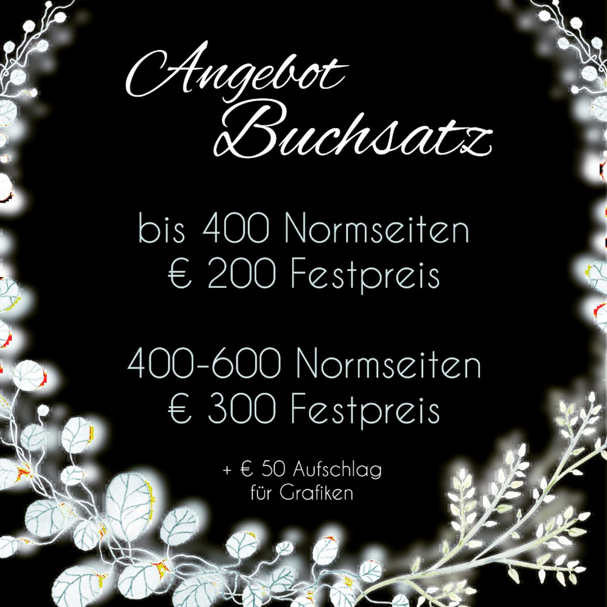Achtung! 😏 Vielleicht gibt es den ein oder anderen #Selfpublisher oder #Kleinverlag, der bereits an den #Buchsatz für sein nächstes #Buchprojekt denkt.
Noch bis Sonntag habe ich folgendes #Angebot für euch:
Bis 400 Normseiten €200 Pauschale &amp; von 400-600 nur €300 💜