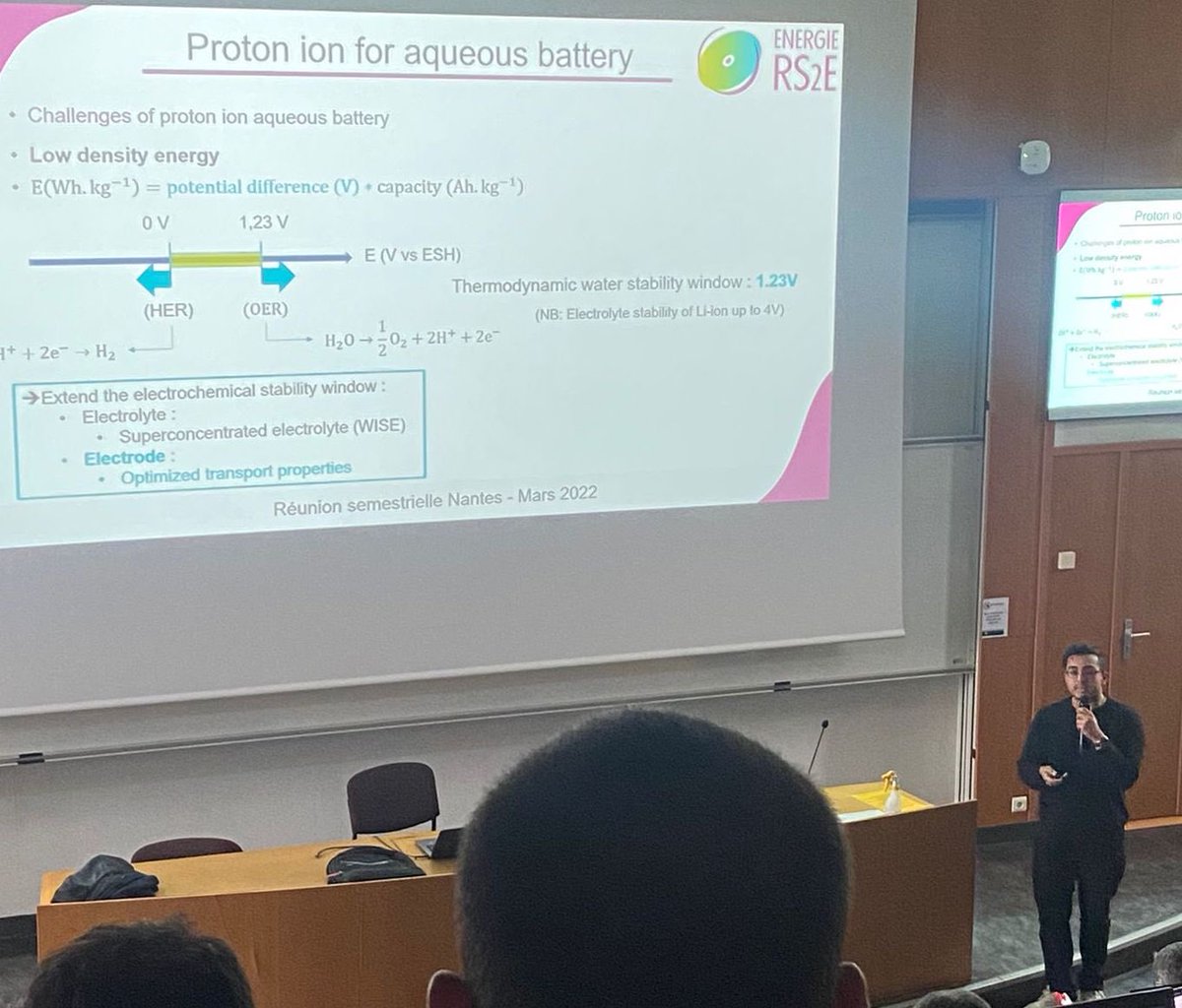 Amazing talk from Milad Toorabally on Proton ion aqueous battery at <a href="/EnergyRS2E/">RS2E</a> biannual meeting! <a href="/lcmcp_paris/">LCMCP</a> <a href="/ScienceSorbonne/">Faculté des Sciences de Sorbonne Université</a> <a href="/ED397_Sorbonne/">ED397 Doctoral School Materials Physics/Chemistry</a> #batteries
