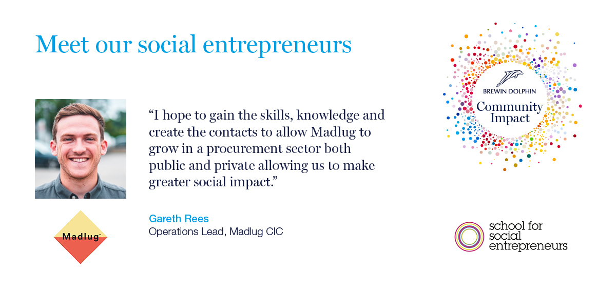 brewindolphin's tweet photo. Meet the social entrepreneurs from our @SchSocEnt course. Gareth is from @wearemadlug, a bag company that empowers its customers to give dignity to children in care. With every bag sold a pack-away travel bag is given to a child in care. #BDPositiveImpact #ValueWorthDignity https://t.co/2SX3iJdaQy