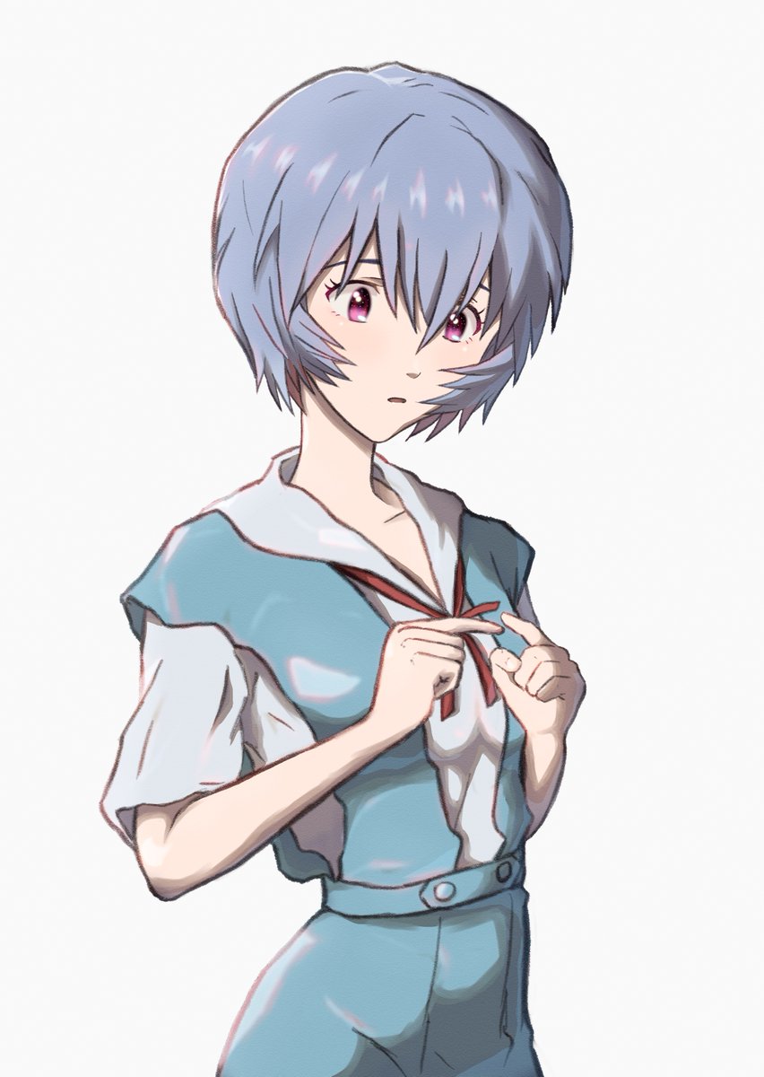 ayanami rei 1girl solo short hair school uniform white background blue hair tokyo-3 middle school uniform  illustration images