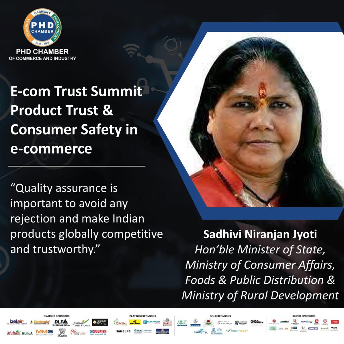 phdchamber's tweet photo. Smt. Sadhivi Niranjan Jyoti, Hon’ble Minister of State, Ministry of Consumer Affairs, Foods &amp; Public Distribution &amp; Ministry of Rural Development sharing insights during the “E-com Trust Summit Product Trust &amp; Consumer Safety in e-commerce”.

#Ecommerce #Summit #Product #Trust https://t.co/6MB6mhQAfl