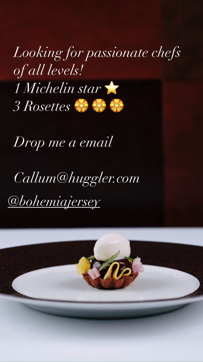 CTG_Chef's tweet photo. Sous chef, CDP fancy a change? How about coming to Bohemia in Jersey “the sunniest place in the uk” 
18years of being a Michelin star and always pushing forward! 
@MichelinGuideUK @Caterertweets @CanteenTweets https://t.co/qor6eBP5jm