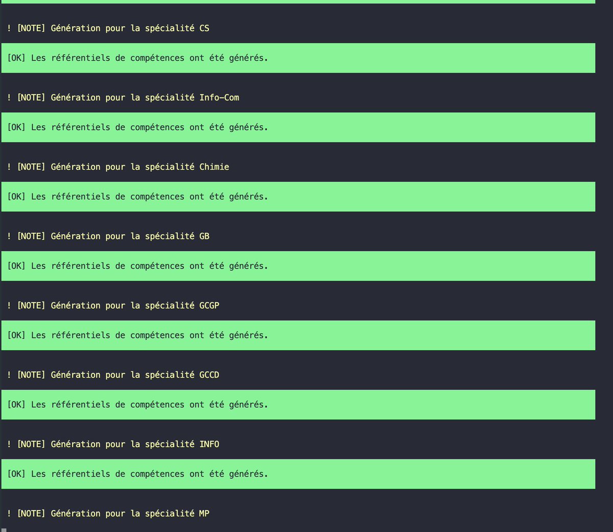 DavidAnnebicque's tweet photo. On dirait que c'est la dernière ligne droite pour #OReBUT... Génération des 24 PDF des 24 spécialités pour passage auprès du CNESER. Il faut quand même presque 2heures pour calculer tous les éléments... #Latex #PDF #Symfony #LesIUTs #fier :) https://t.co/wtyqGPIqgs