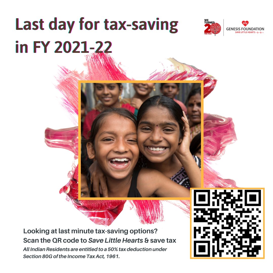 GenesisFndn's tweet photo. If you are a taxpayer, then you can #donate on https://t.co/gFG0H4f6y3 to #savetax for FY 2021-22. All Indian Residents are entitled to a 50% tax deduction under Section 80G of the Income Tax Act, 1961, and all donors will receive a soft copy receipt.
Donate now! https://t.co/1oKQIzrlPm