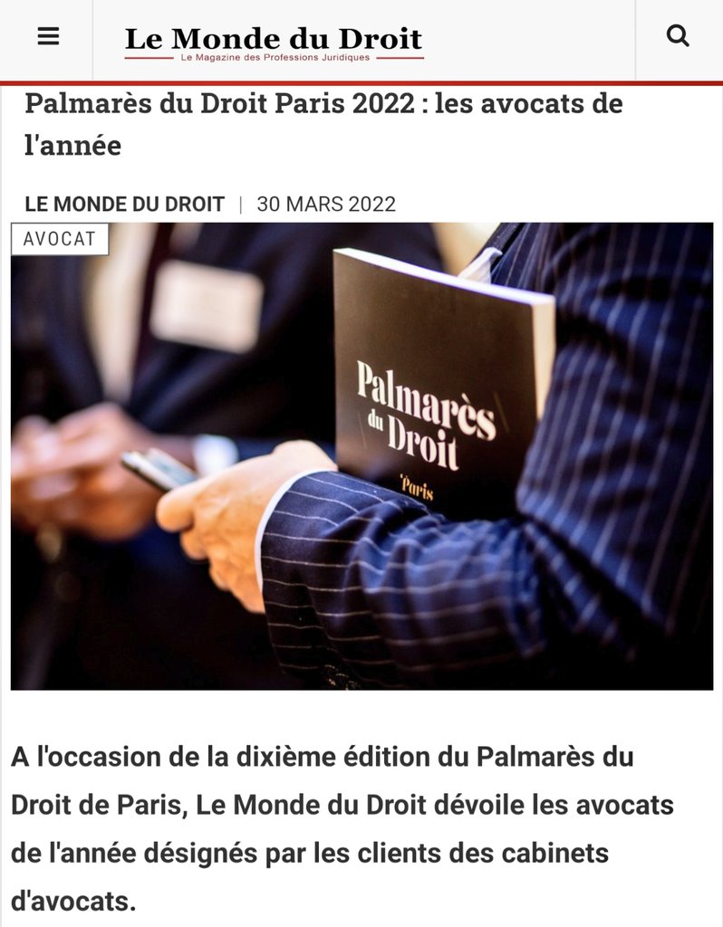 [#palmaresdudroit2022 <a href="/lemondedudroit/">Le Monde du Droit</a>]

✨ <a href="/GAksil/">Guillaume Aksil</a> et <a href="/BensadonDavid/">David Bensadon</a> désignés Avocats de l'année dans la catégorie Assurances par les clients !

Très fiers de la reconnaissance de leur professionnalisme et leur expertise 😊

#droit #avocats #assurance