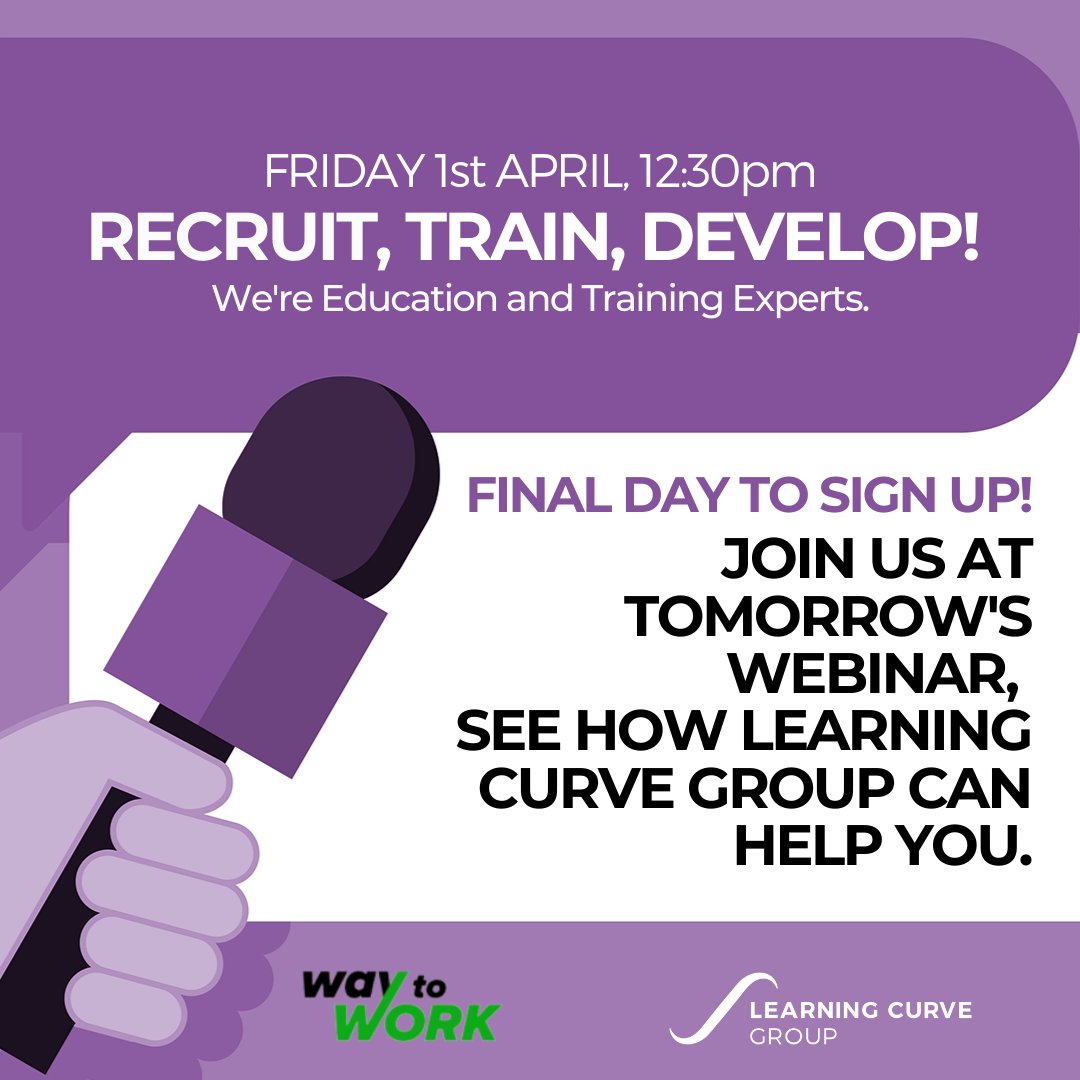 Today is the FINAL DAY to sign up to our FREE Webinar! Our hosts, Steve and Nicole will go over various training solutions we can provide you with – such as; apprenticeships, skills bootcamps, and SWAPs.

If you are interested, you can sign up here...
ow.ly/bNxp50IwS0v