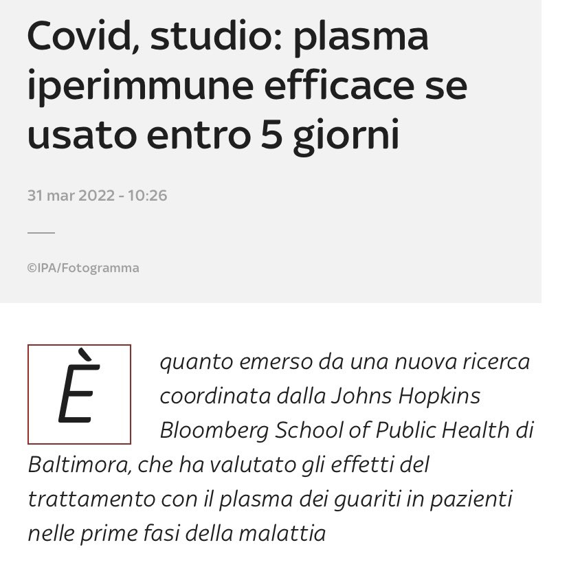 Pandemia,  studio: plasma iperimmune efficace se usato entro 5 giorni dall’insorgere della malattia. Adesso lo dicono, ma quando il povero De Donno ed altri medici coraggiosi lo evidenziavano furono massacrati dalla gestione politica della pandemia.