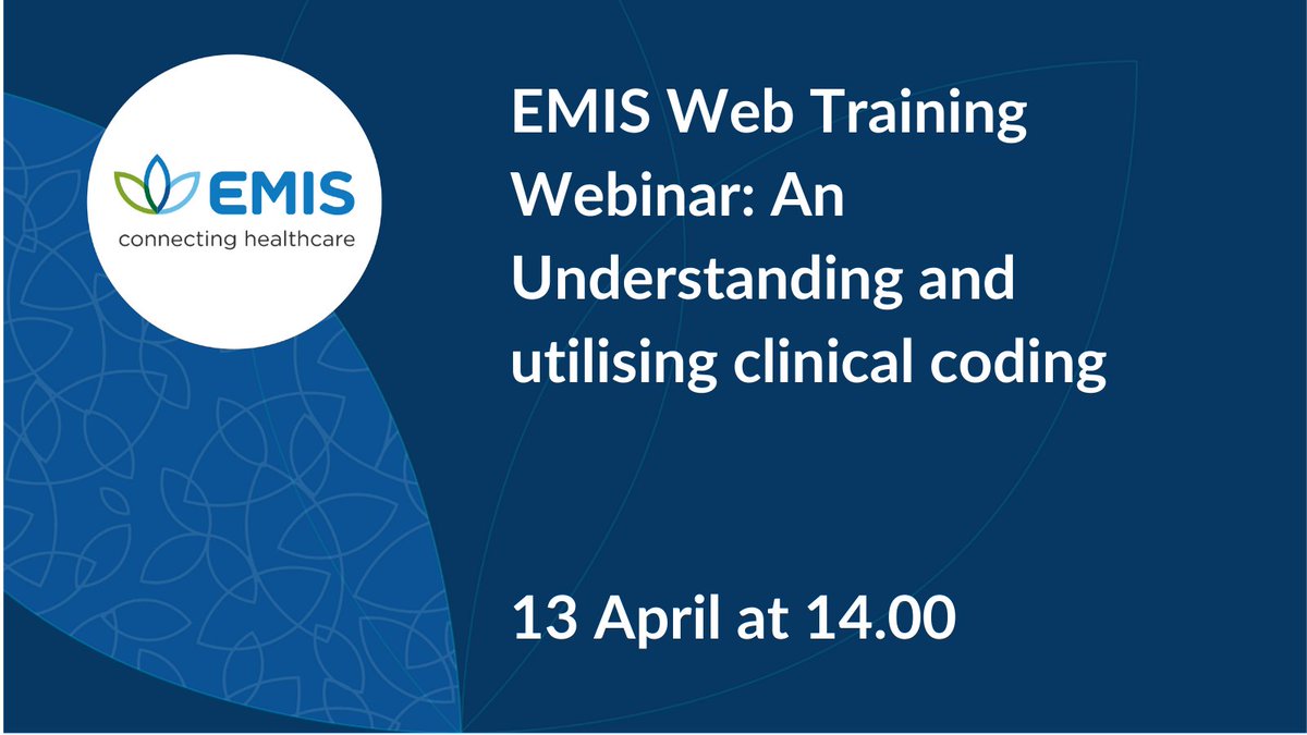 Optum_UK's tweet photo. #EMISWeb Training Webinar: Understanding and utilising clinical coding 13 April at 2.00pm

There is still time to join us for this free #training session to assist new users in understanding the fundamentals and importance of clinical coding in EMIS Web.
https://t.co/YoErZ1bNYR https://t.co/KcUEmbcj3x