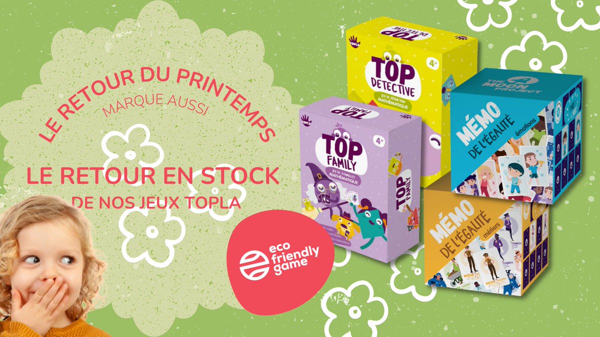 playtopla_twt's tweet photo. C’est le #Printemps 🌻 et nous en avons profité pour re-stocker nos jeux !
💜 Retrouvez #TopFamily et #TopDetective ainsi que #MemoDesMetiers et #MemoDesEmotions sur notre site 💟 :
👉 https://t.co/FoXs5Hqaqq https://t.co/TlY5K1NaFv