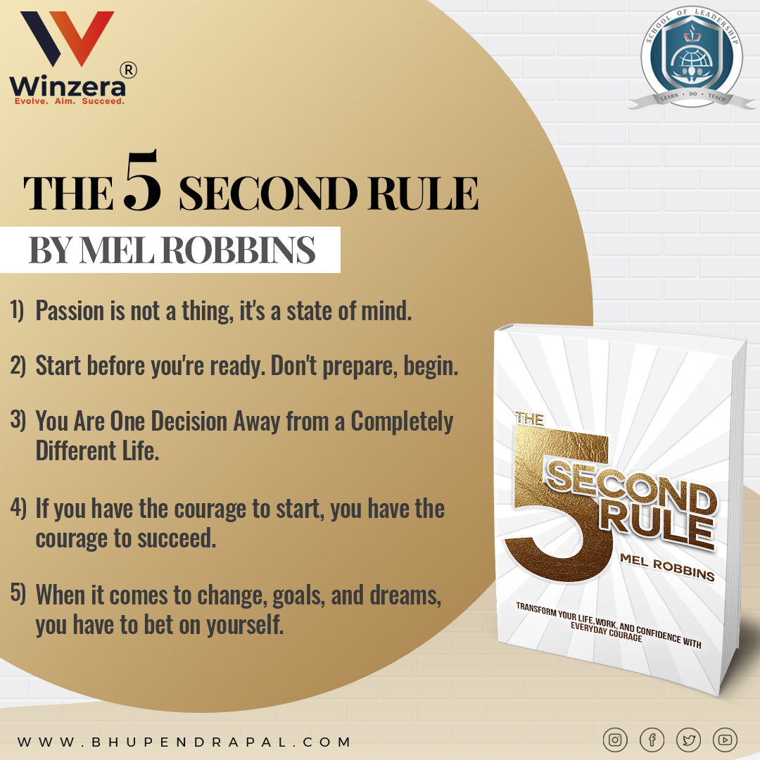 bhupendrapal4's tweet photo. "The 5 Second Rule by Mel Robbins"
Read Important Key Points from the book and share your thoughts in the comment section.
.
.
#bhupendrapal #bhupendrapalmotivation #melrobbins #5secondrule #quotes #greatestbook #millionairemindset #the5secondrule #inspiringbooks #bestbooks https://t.co/nImoZoIIjs