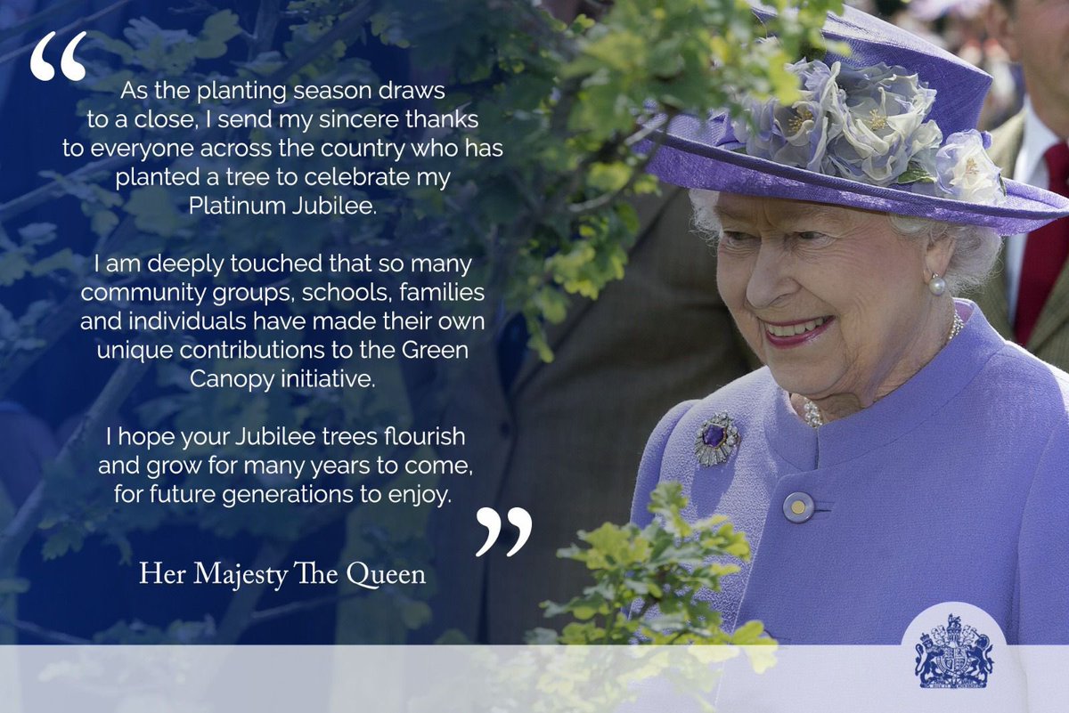 RoyalFamily's tweet photo. 🌳Today, the final day of the UK spring tree planting season, The Queen has given a message of thanks to everyone who has contributed to the @QGCanopy initiative so far. 

Over one million trees have been planted in honour of Her Majesty so far! https://t.co/TNIxR2iG28