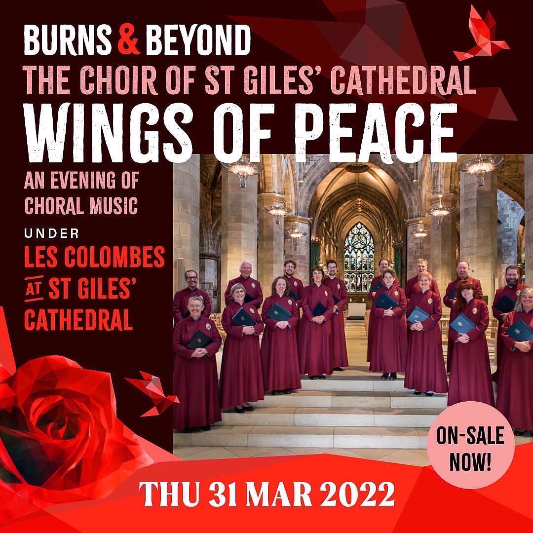 burnsandbeyond's tweet photo. Tonight we present a very special event beneath the Les Colombes:
The Choir of @StGilesHighKirk - Wings of Peace
Tonight - 7.30pm (Doors 7pm)
Tickets £12.50 (inc. fees) - All proceeds from this event donated to the @decappeal 
https://t.co/ewJl4ErTZZ https://t.co/1doPEp0mis