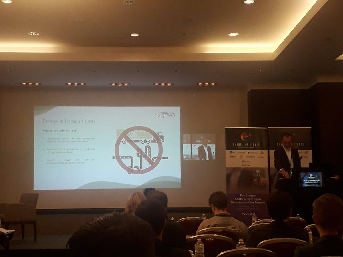 jarnodakhorst's tweet photo. Max Brouwers of @GETECHplc presented their @H2Green_ activities, in which they develop local green hydrogen #hubs to produce #hydrogen from local #renewables (wind and solar) to be used in #transportation, e.g. at Iverness to support #decarbonization of @ScotRail / #CCUSH2 21 https://t.co/8My5X5vYuz