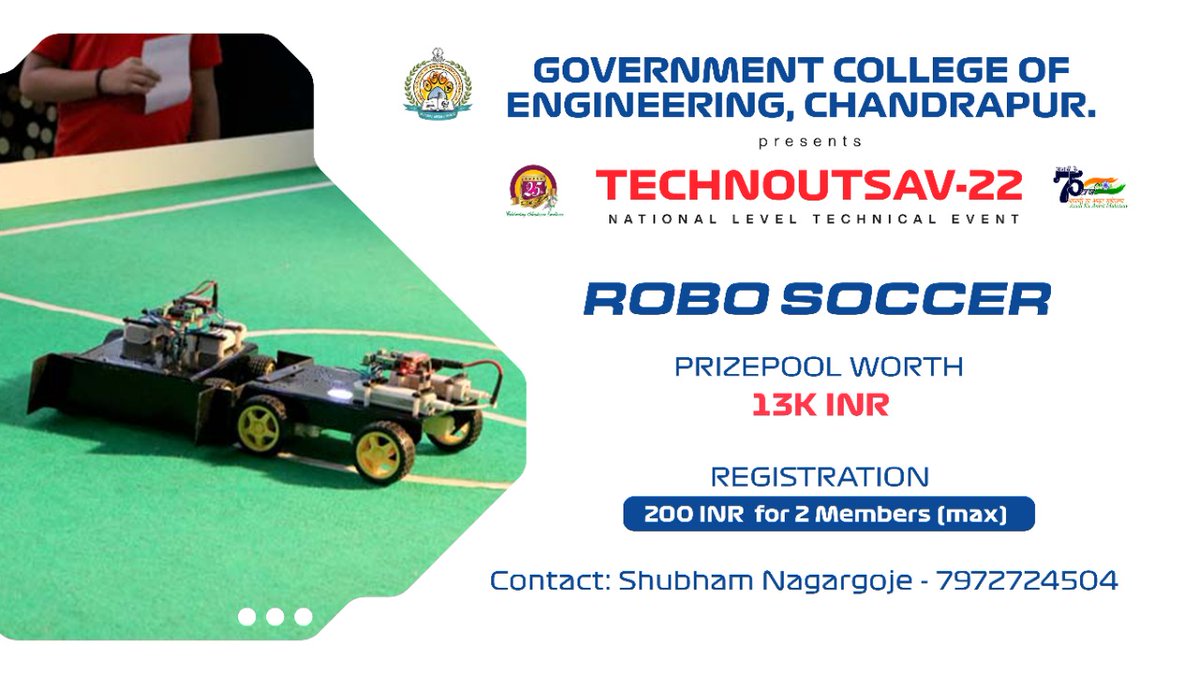 robotics4india's tweet photo. Government college of engineering, chandrapur presents Technoutsav-22 National Level Technical Event.
#robotic #roboticsengineer #roboticsindia #techfest #robots #roboticsclub #techevent #roboticscompetition #technews
#roboticschallenge #roboticsevent #technovanza https://t.co/wahFHa7oeY