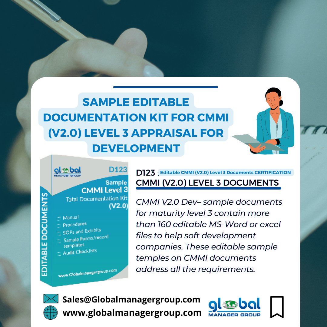 ISOconsult_GMG's tweet photo. We offer an easy-to-edit Sample CMMI documentation kit based on the latest CMMI maturity model requirements.
For More Information:-
https://t.co/IzVtHhAD4q
#cmmi #cmmiv2.0 #CMMIMaturity #isoconsultant #isocertification #isodocumentation https://t.co/rEDaYsl7Y3